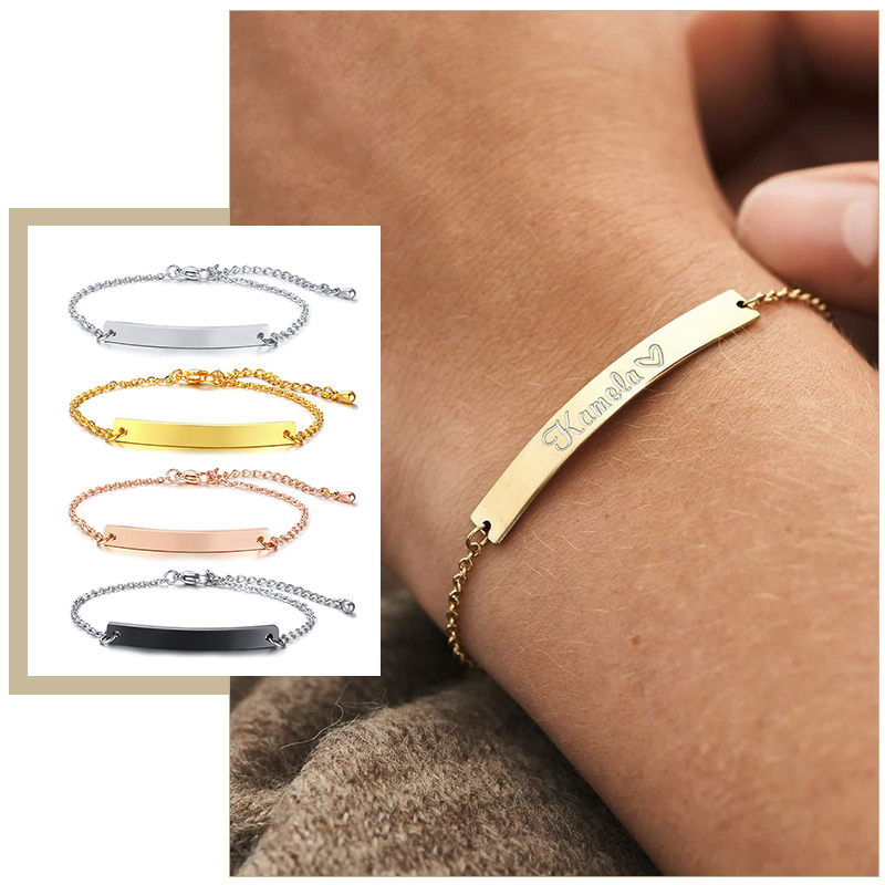 Women Fashion Quotes - Elegant Personalized ID Bar Bracelets for