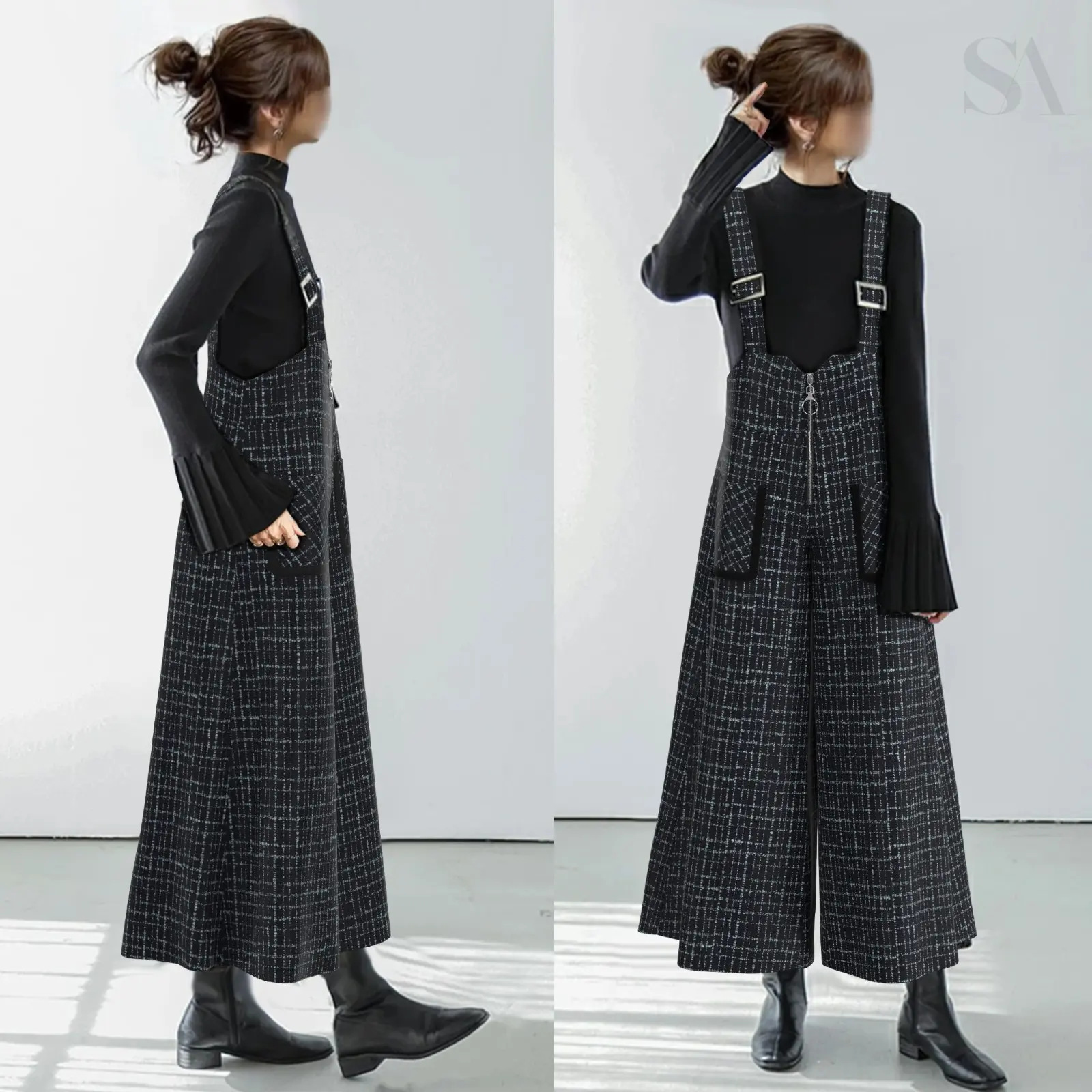 Women'S Fashion Utility Pants - Japanese Style Vintage Utility Wide-Leg Overalls