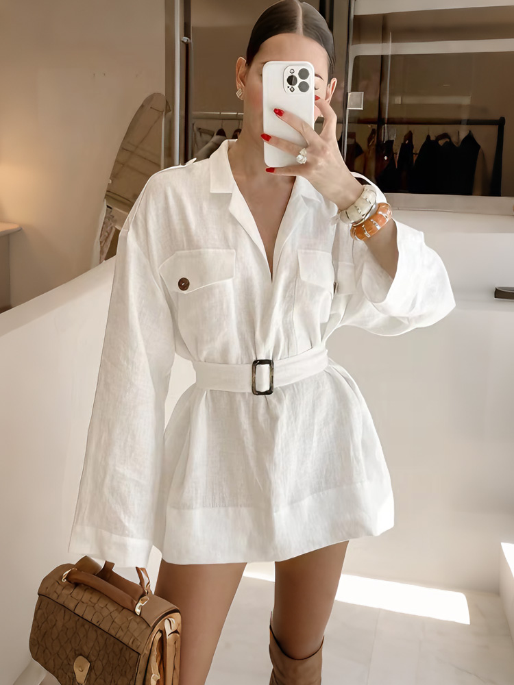Women'S Fashion Utility Belt - Tossy White Linen 2026 Summer Dress