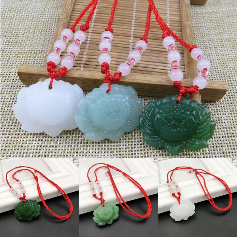 Women Fashion Jewellery - Natural Green Jade Lotus Pendant Beads