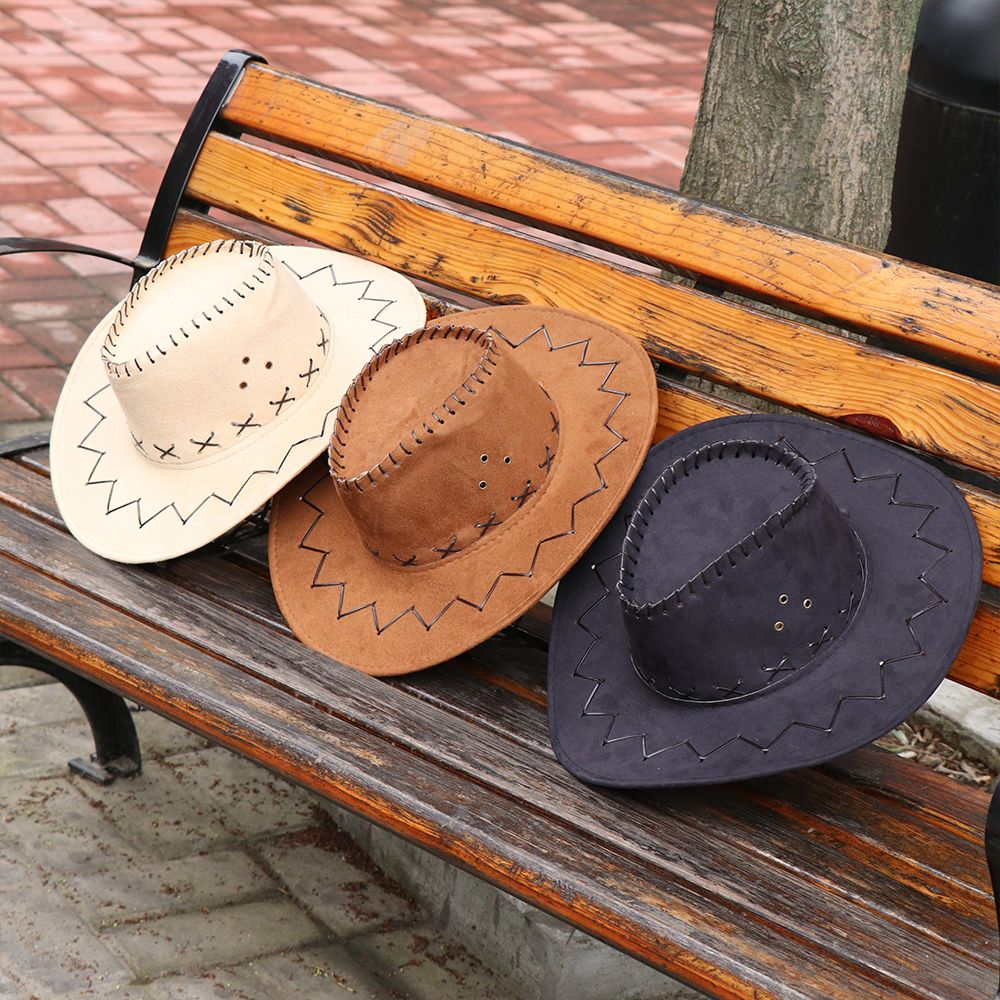 Unisex Cowboy Hat Suede Fashio - Women'S Fashion Wild West ulasan dan harga