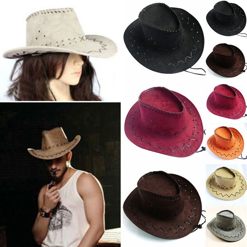 Unisex Cowboy Hat Suede Fashio - Women'S Fashion Wild West ulasan dan harga