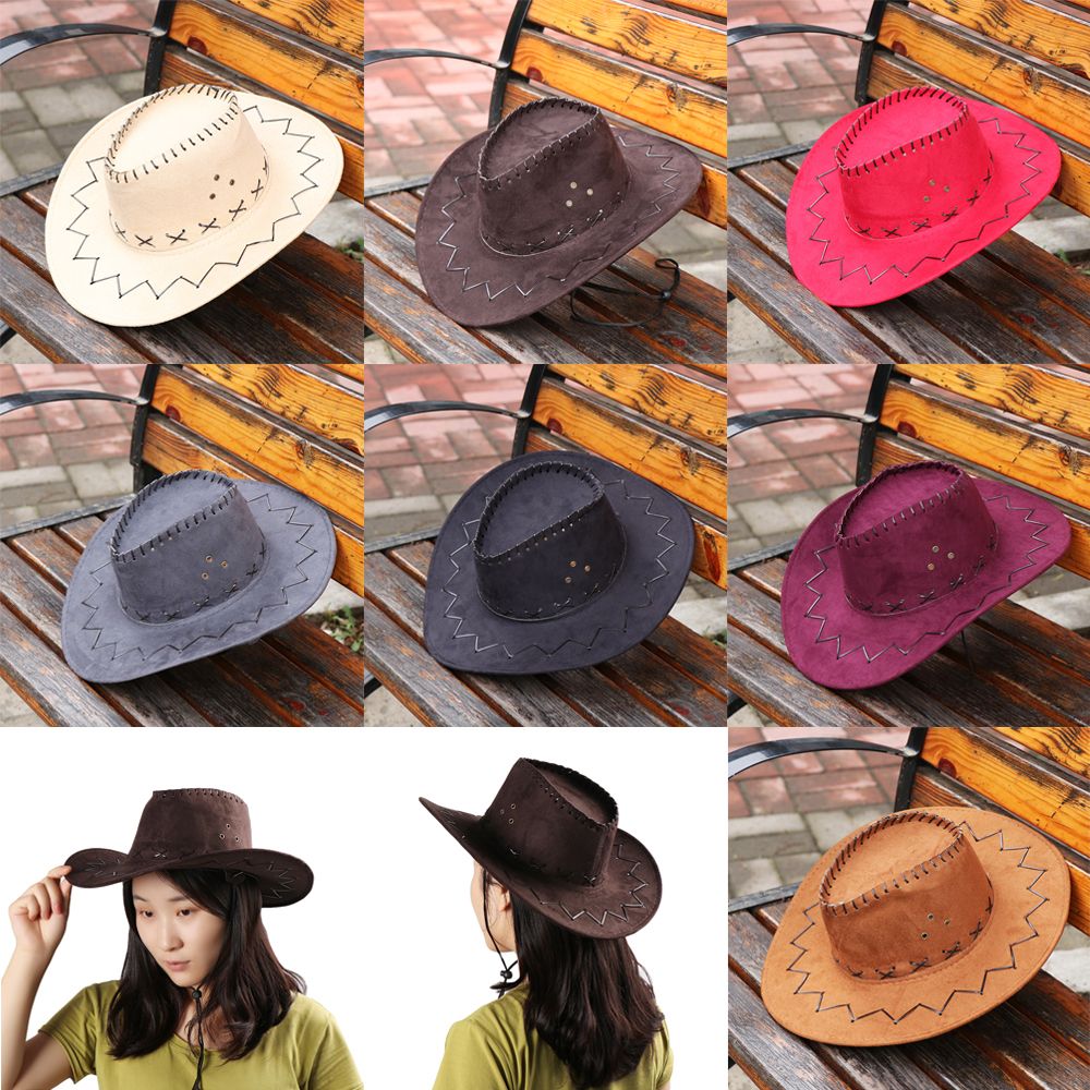 Unisex Cowboy Hat Suede Fashio - Women'S Fashion Wild West ulasan dan harga