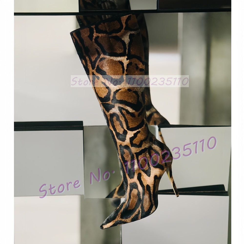 Leopard Print Faux Horsehair K - Women'S Fashion Leather Boots ulasan dan harga