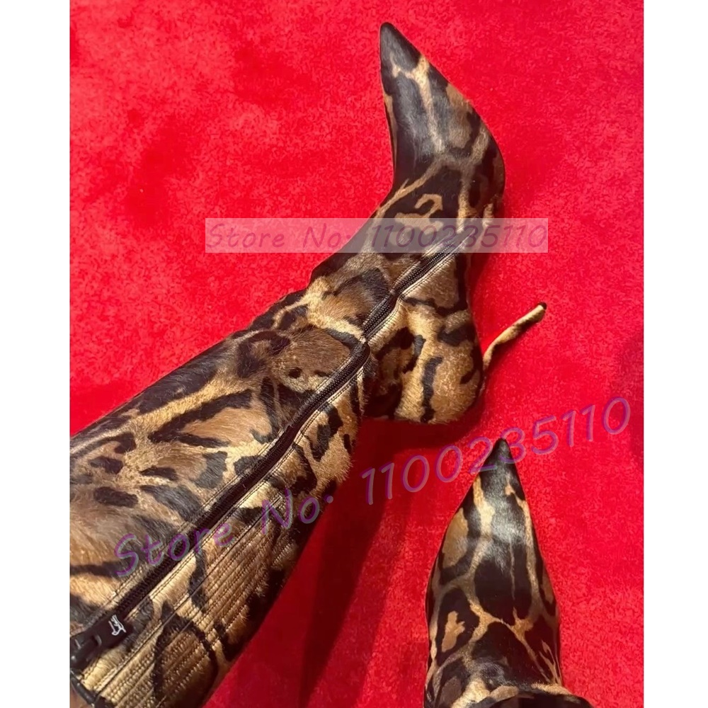 Leopard Print Faux Horsehair K - Women'S Fashion Leather Boots ulasan dan harga