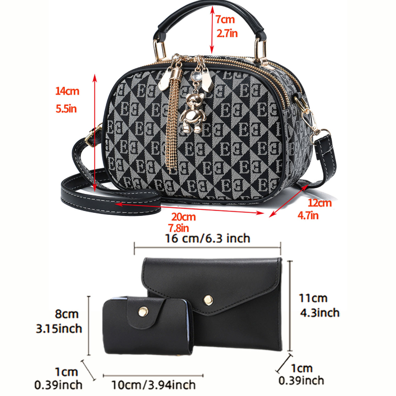 3-piece letter print mini roun - Crossbody Bag Women ulasan dan harga