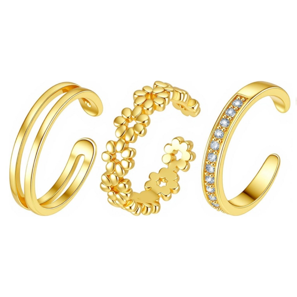 3Pcs Gold Open Adjustable Ring - Women'S Fashion Rings Gold ulasan dan harga