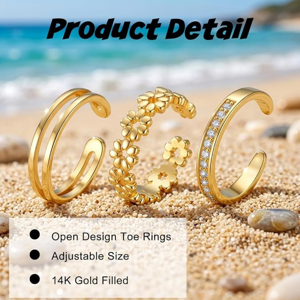 3Pcs Gold Open Adjustable Ring - Women'S Fashion Rings Gold ulasan dan harga