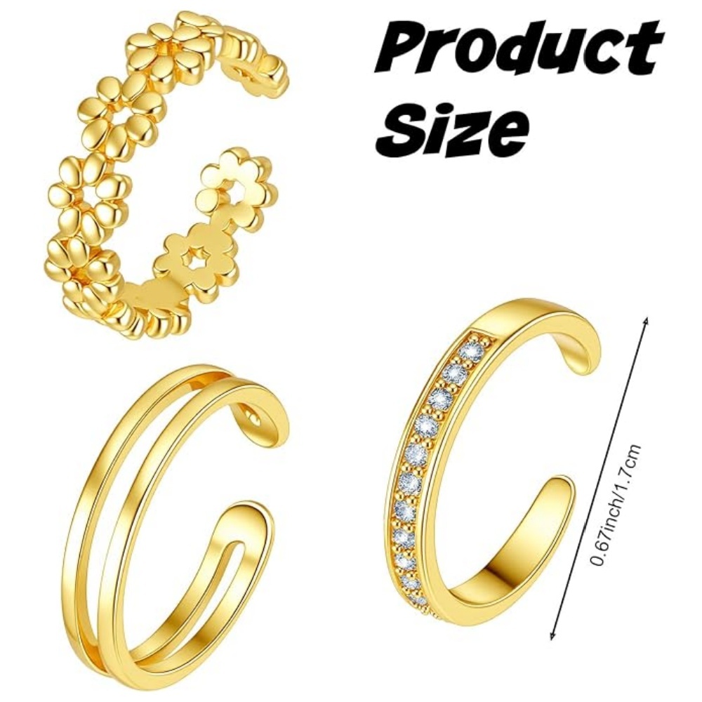 3Pcs Gold Open Adjustable Ring - Women'S Fashion Rings Gold ulasan dan harga