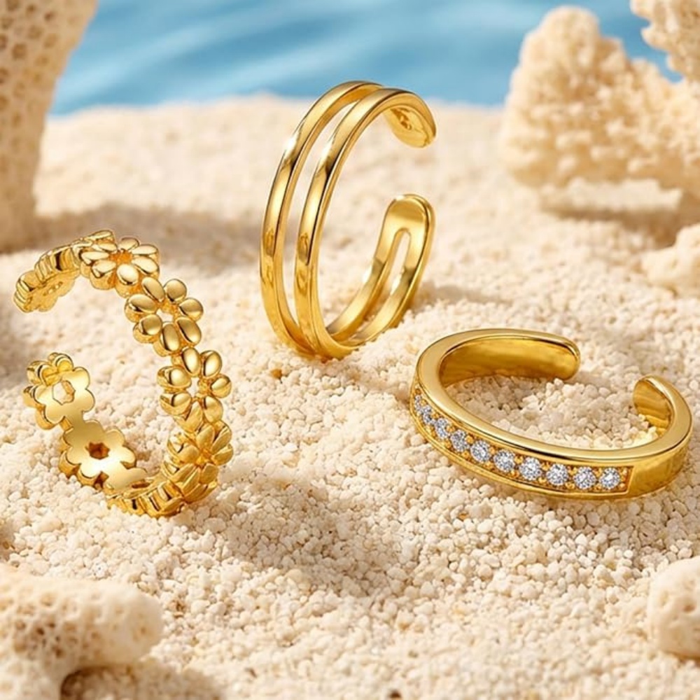 3Pcs Gold Open Adjustable Ring - Women'S Fashion Rings Gold ulasan dan harga