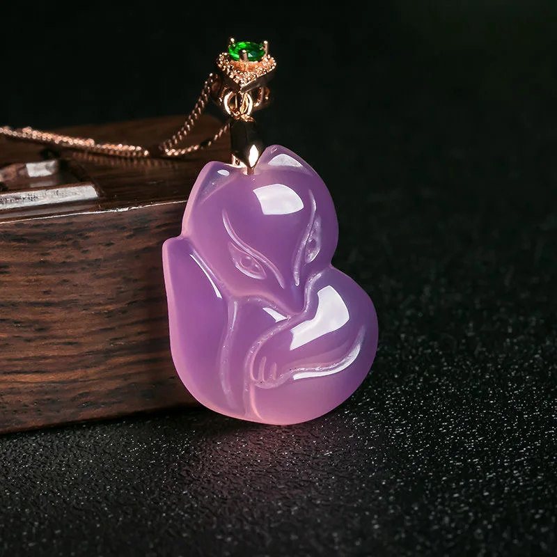 Natural Purple Agate Fox Penda - Women Fashion Jewellery ulasan dan harga