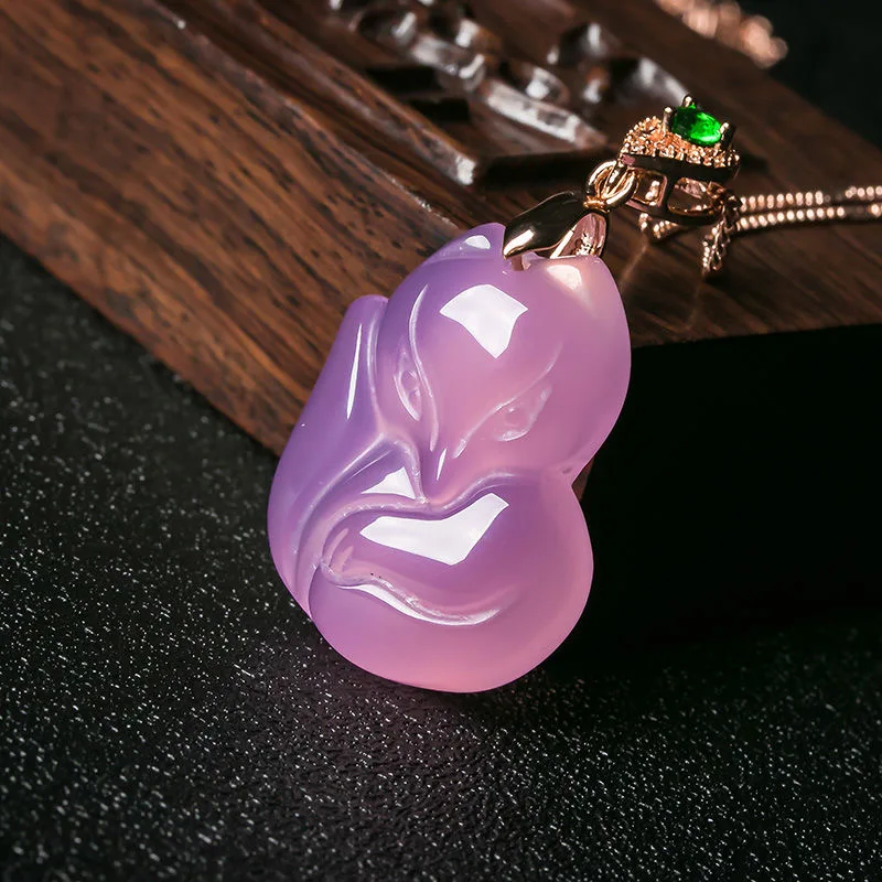 Natural Purple Agate Fox Penda - Women Fashion Jewellery ulasan dan harga
