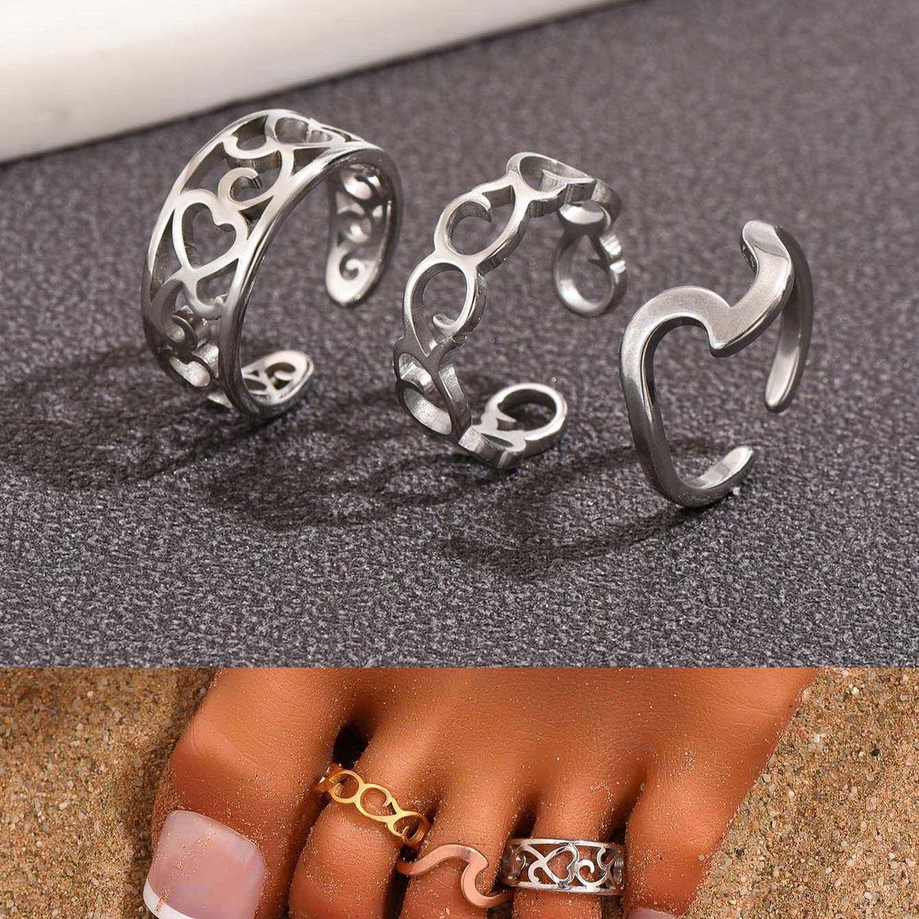 3PC Filled Toe Rings Set for W - Women'S Fashion Rings Gold ulasan dan harga
