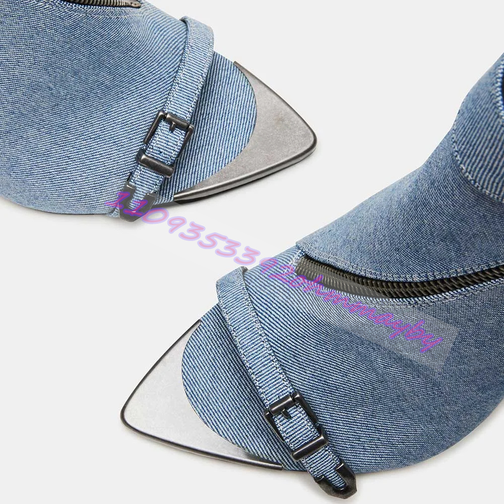 Summer Blue Denim Pointed-Toe  - Women'S Fashion Leather Boots ulasan dan harga