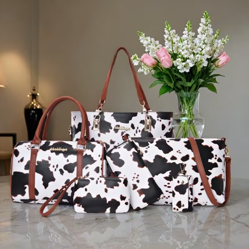 6-piece PU Fashion Cow-pattern - Crossbody Bag Women ulasan dan harga