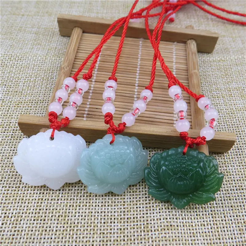 Natural Green Jade Lotus Penda - Women Fashion Jewellery ulasan dan harga