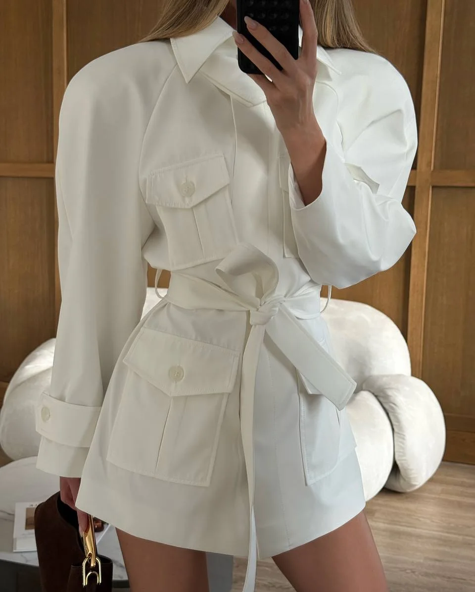 Lady White Cargo Shirt Jacket  - Women'S Fashion Utility Belt ulasan dan harga