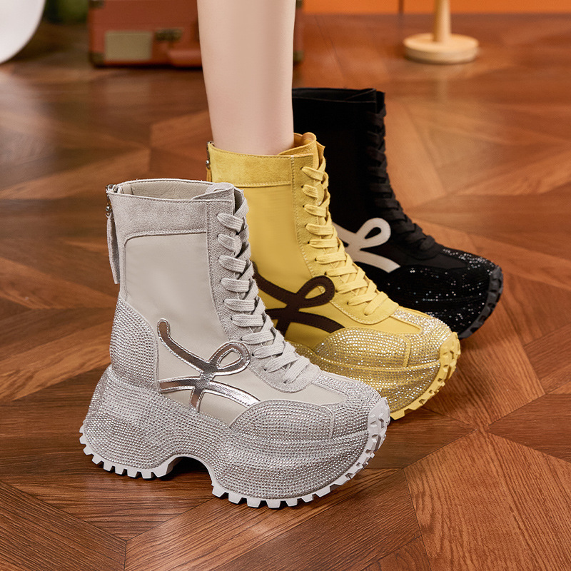 Women's Thick Sole High-top Fa - Women'S Fashion Leather Boots ulasan dan harga