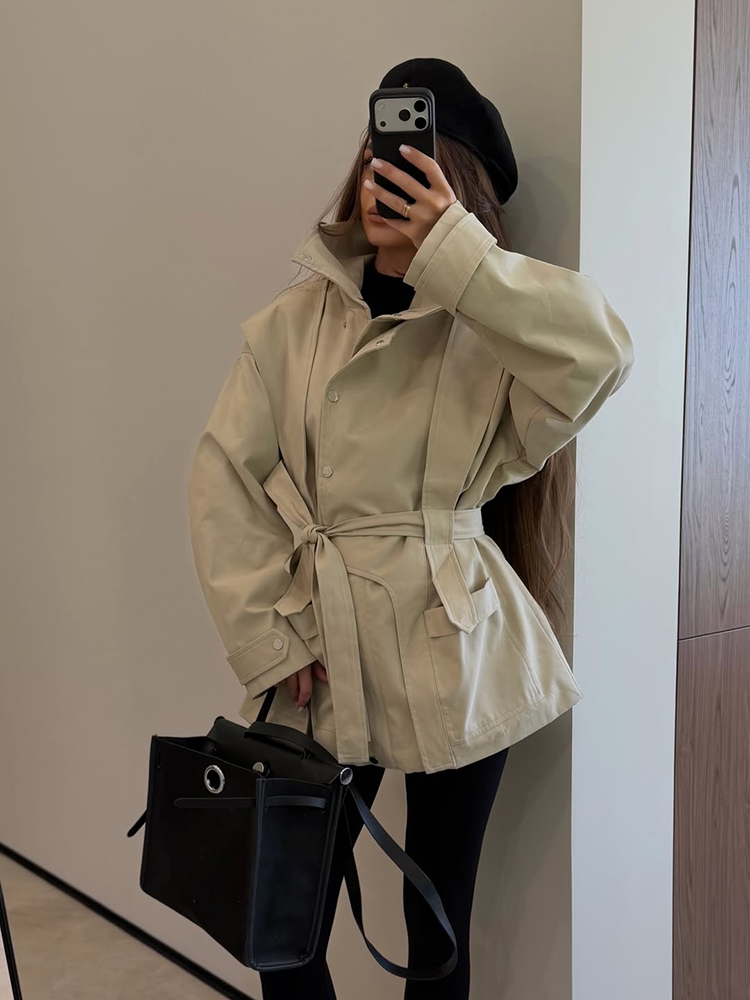 Women Short Trench Coat Belted - Women'S Fashion Utility Belt ulasan dan harga